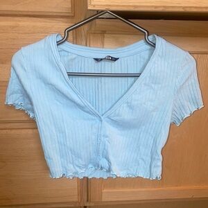 SHEIN Sky Blue Ribbed Crop Top